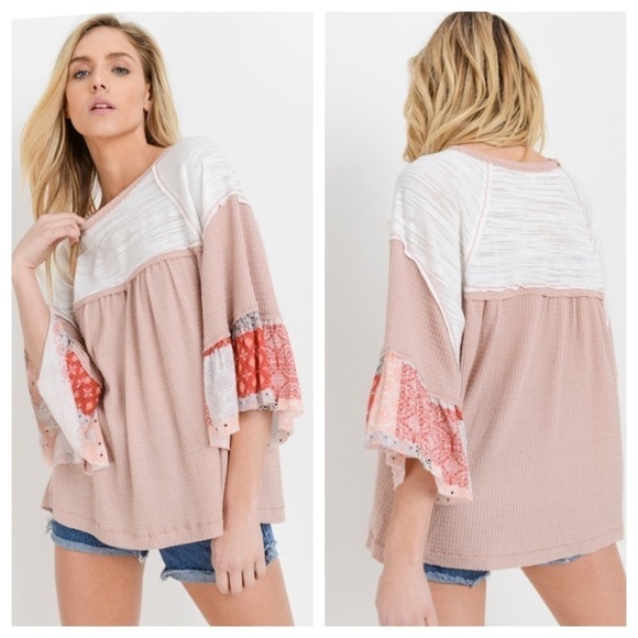 Dusty Pink 2-Toned Flutter Sleeve Top - Picture 1 of 7